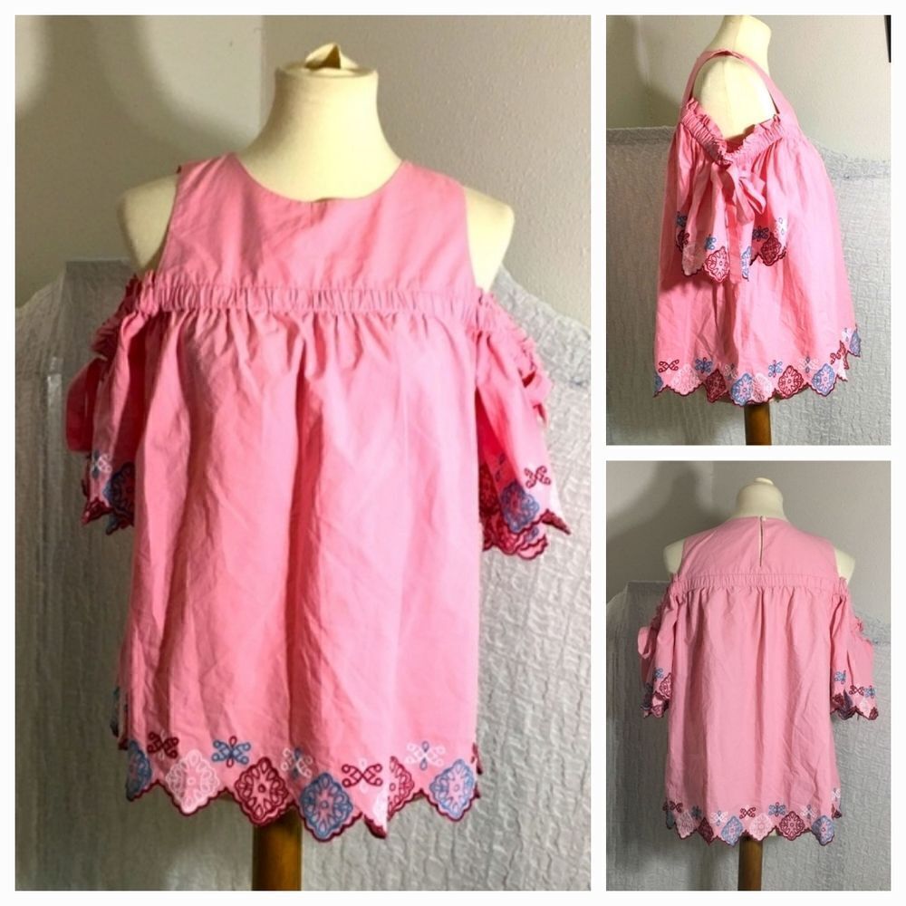 Loft Cold Shoulder Embroidered Top Size Small